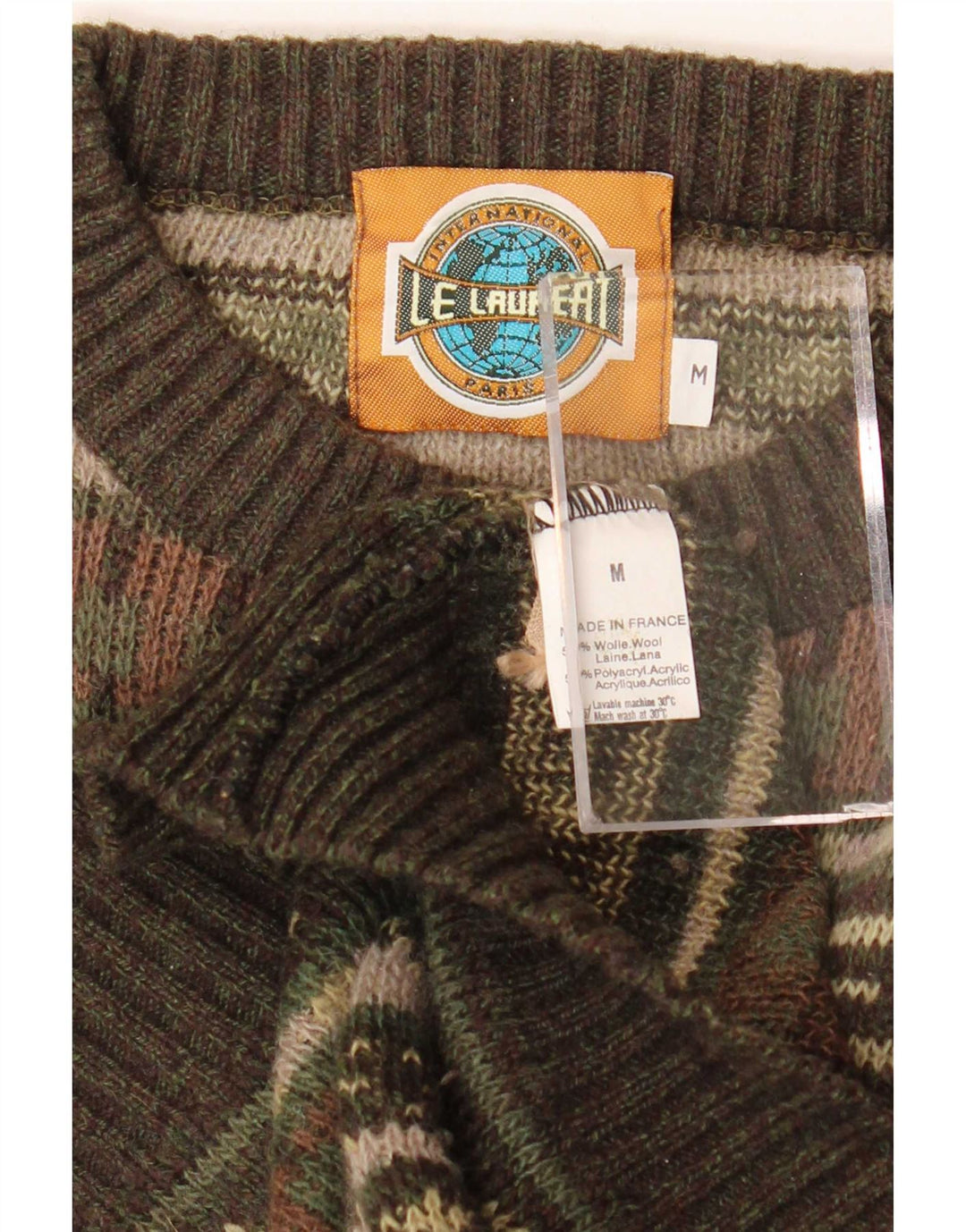 Maglione maglione girocollo da uomo Le Laureat Lana geometrica kaki media