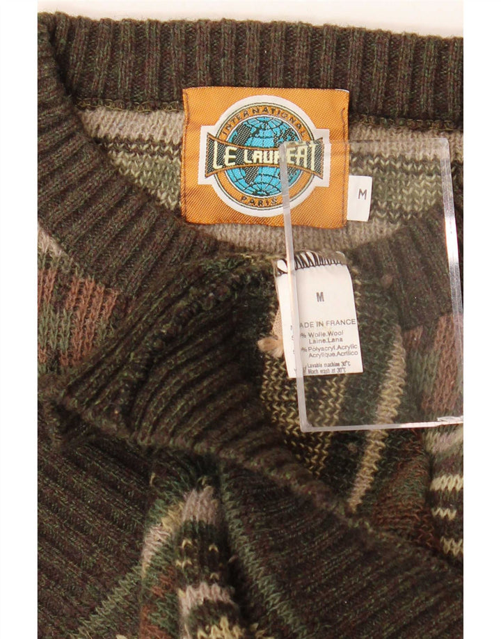 Maglione maglione girocollo da uomo Le Laureat Lana geometrica kaki media