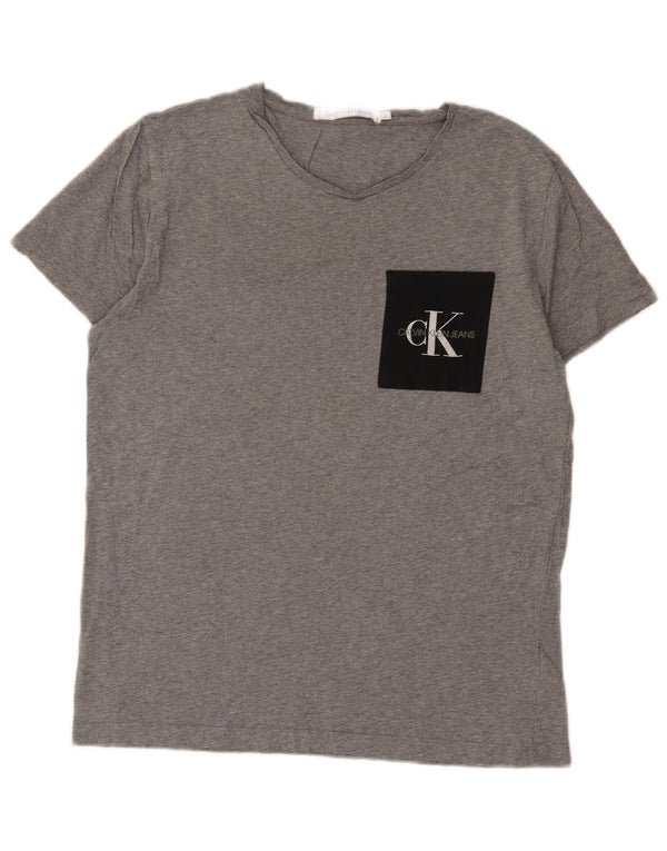 Calvin Klein Jeans T-shirt grafica da uomo Top Large in cotone color block grigio