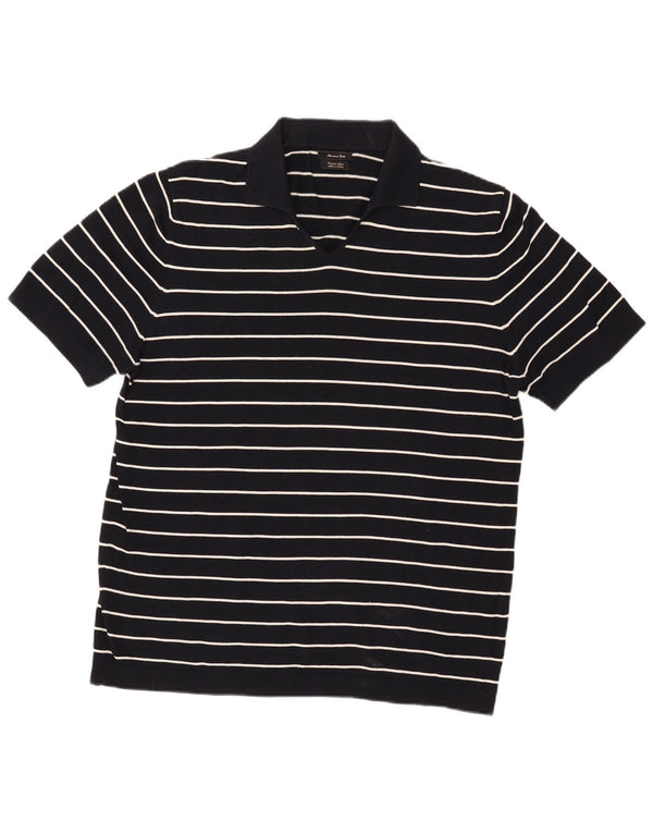 Polo da uomo Massimo Dutti XL in cotone a righe nere nautiche