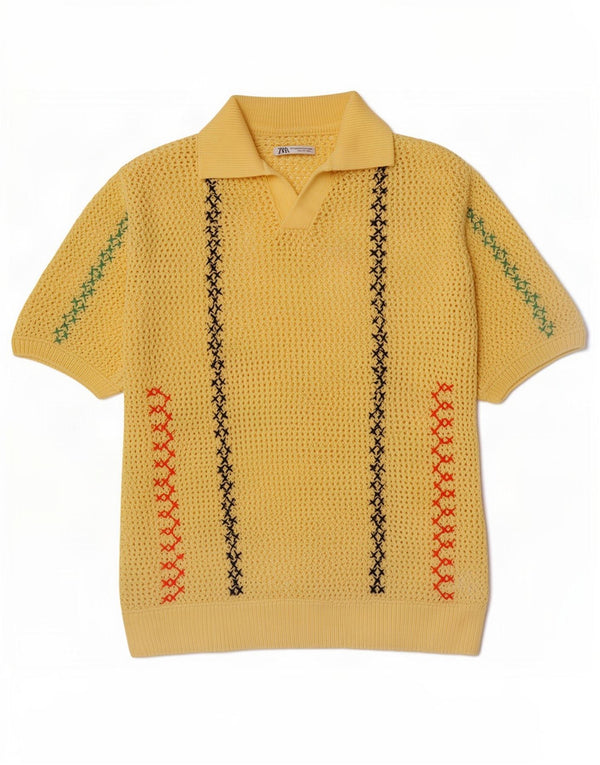 Zara Maglione da uomo con collo alto trasparente a righe piccole gialle