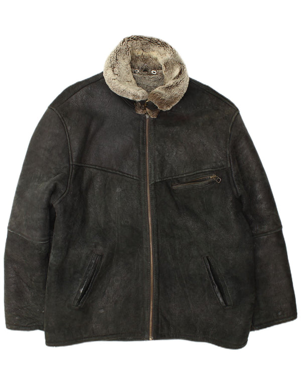 Giubbotto shearling vintage da uomo UK 42 XL in pelle nera