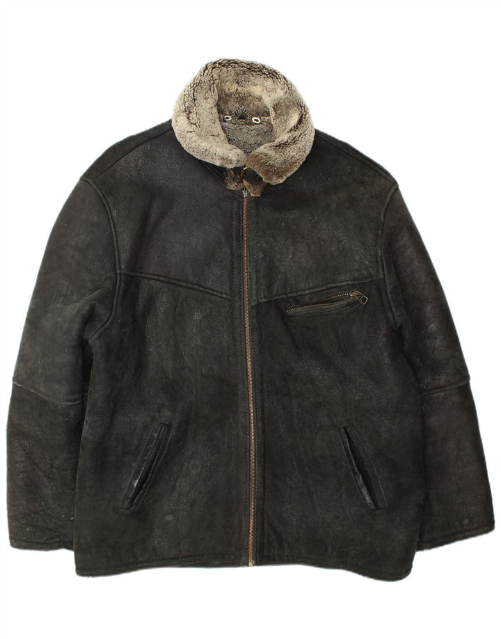 Giubbotto shearling vintage da uomo UK 42 XL in pelle nera