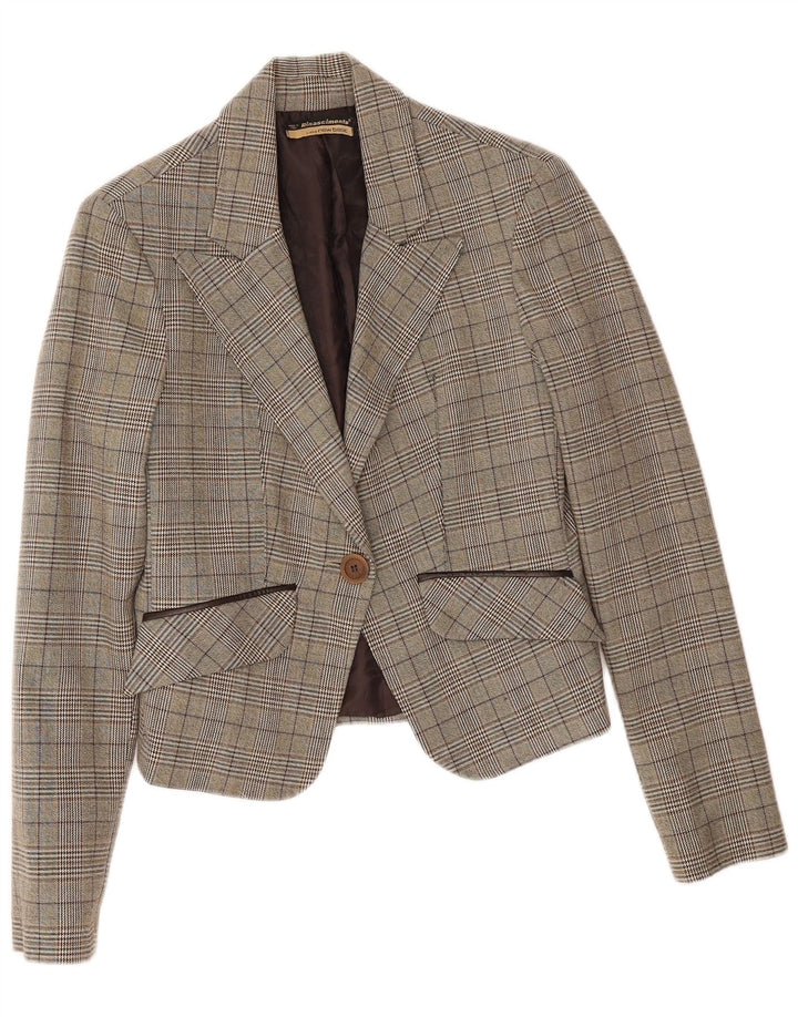Rinascimento Giacca Blazer da Donna a 1 Bottone UK 10 Piccolo Pied De Poule Marrone