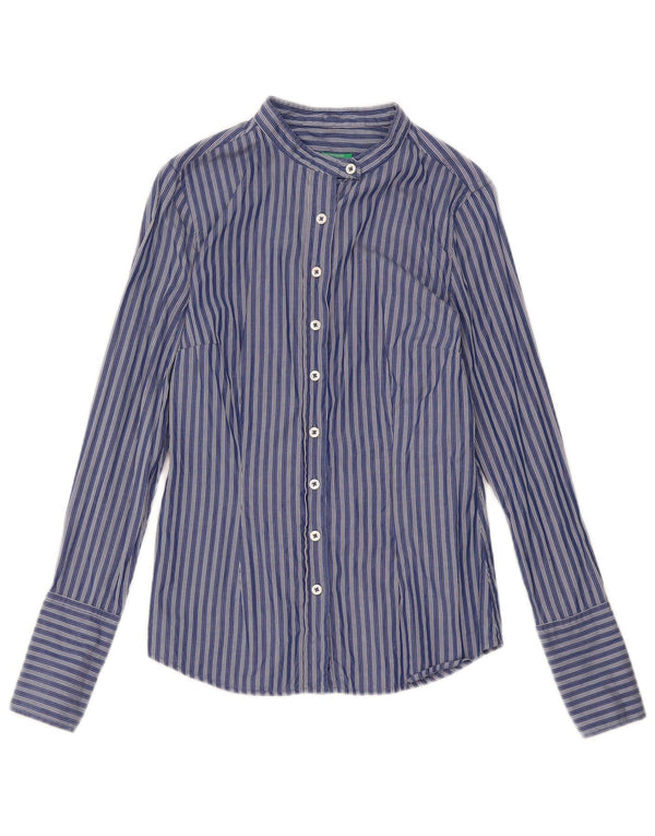Benetton Womens Shirt UK 10 Small Navy Blue Striped