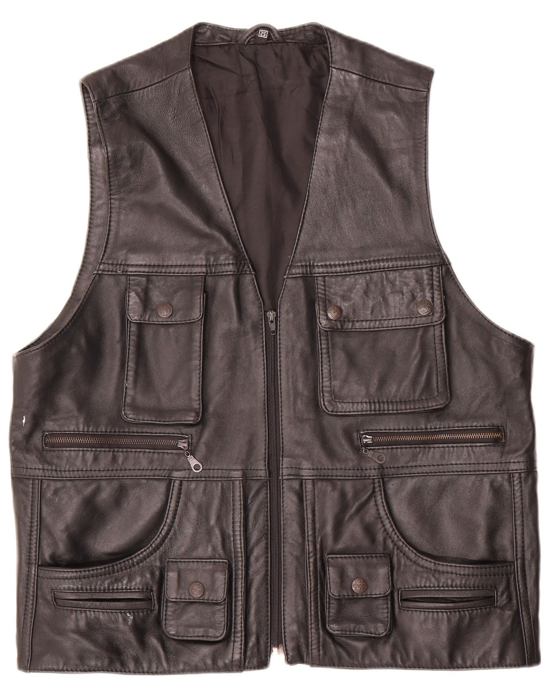 Gilet multiuso in pelle da uomo vintage EU 52 XL nero