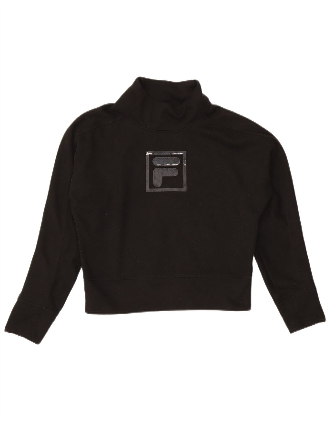 Fila da donna crop top grafico oversize manica lunga UK 6 XS poliestere nero