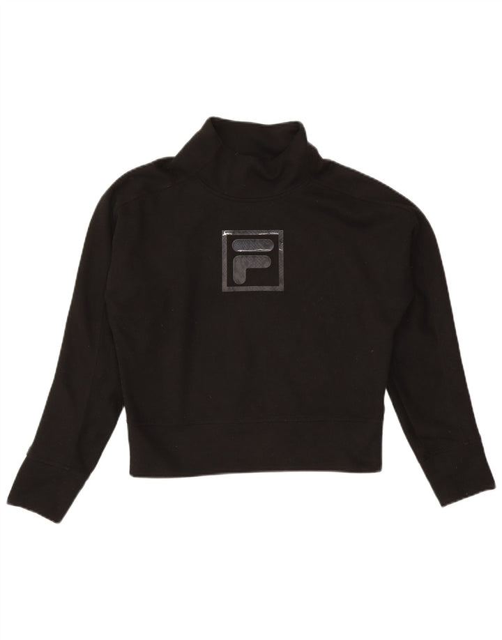 Fila da donna crop top grafico oversize manica lunga UK 6 XS poliestere nero