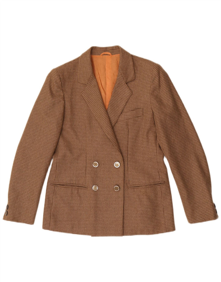 Giacca blazer doppiopetto vintage da donna UK 12 pied de poule marrone medio