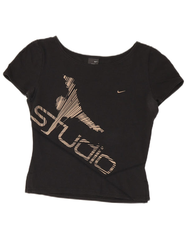T-shirt grafica Nike Dri Fit Crop da donna UK 10/12 Medium Nero