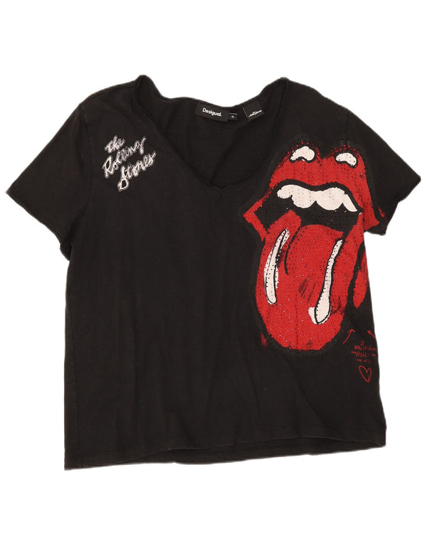 Desigual Maglietta grafica da donna Rolling Stones Top UK 18 XL Cotone nero