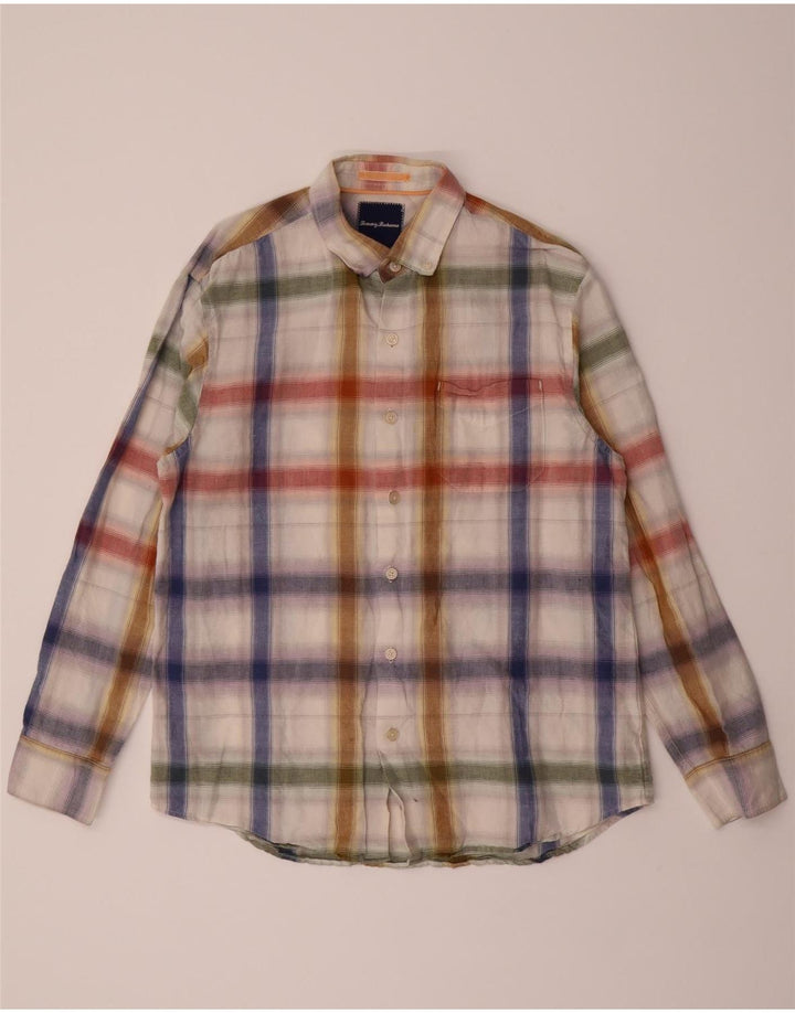 TOMMY BAHAMA Mens Shirt Medium Multicoloured Check Linen Vintage Tommy Bahama and Second-Hand Tommy Bahama from Messina Hembry 
