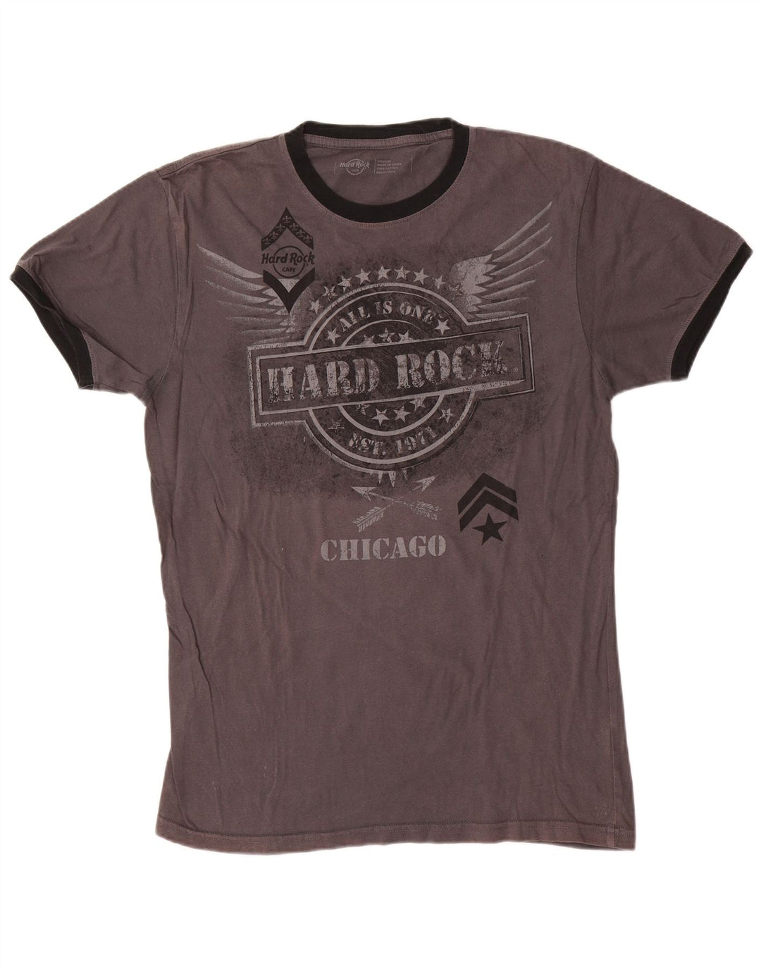 T-shirt grafica da uomo Chicago Hard Rock Cafe in cotone grigio medio