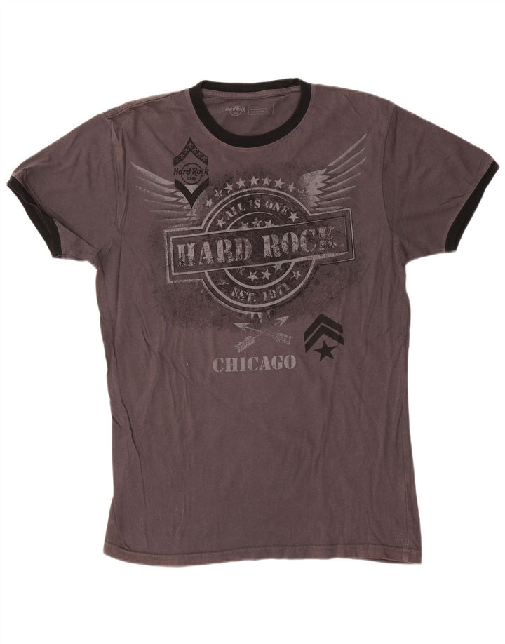 T-shirt grafica da uomo Chicago Hard Rock Cafe in cotone grigio medio