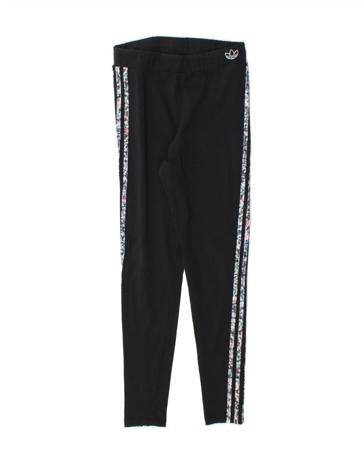 ADIDAS Womens Graphic Leggings UK 14 Medium Black Cotton Vintage Adidas and Second-Hand Adidas from Messina Hembry 