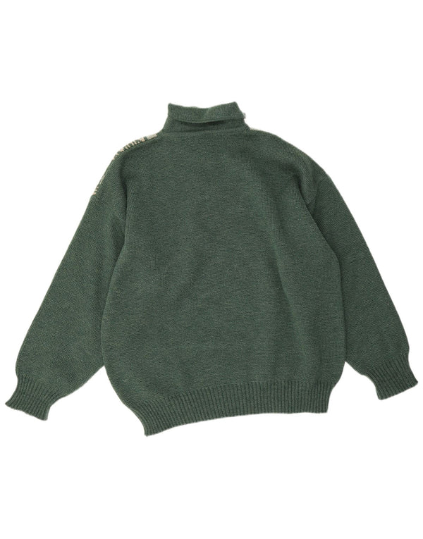 Maglione vintage da uomo con collo a polo, grande acrilico geometrico verde
