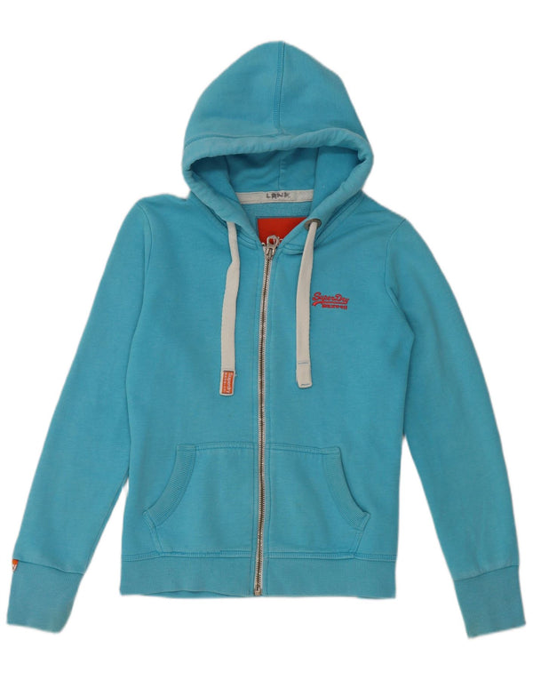 Maglione con cappuccio e zip da donna Superdry UK 10 piccolo cotone blu