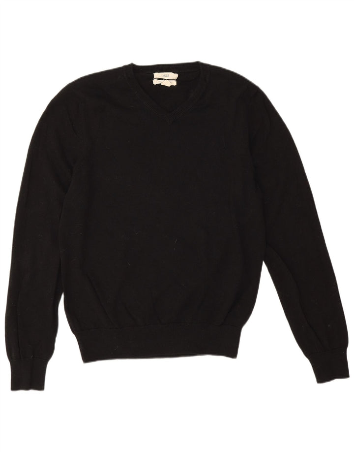 Maglione da uomo con scollo a V Marks & Spencer in cotone nero medio