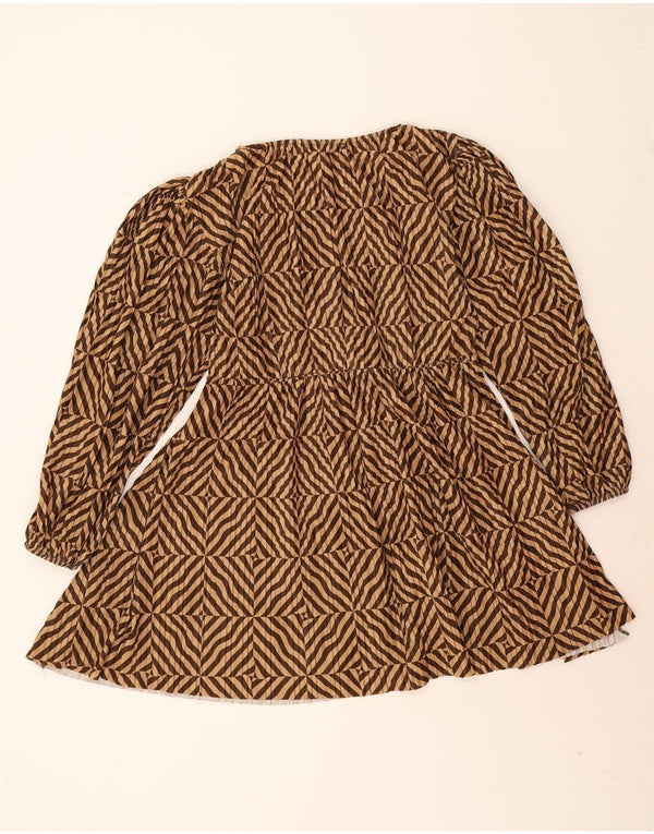 Abito a trapezio a maniche lunghe da donna Zara UK 14 Poliestere a righe marrone medio