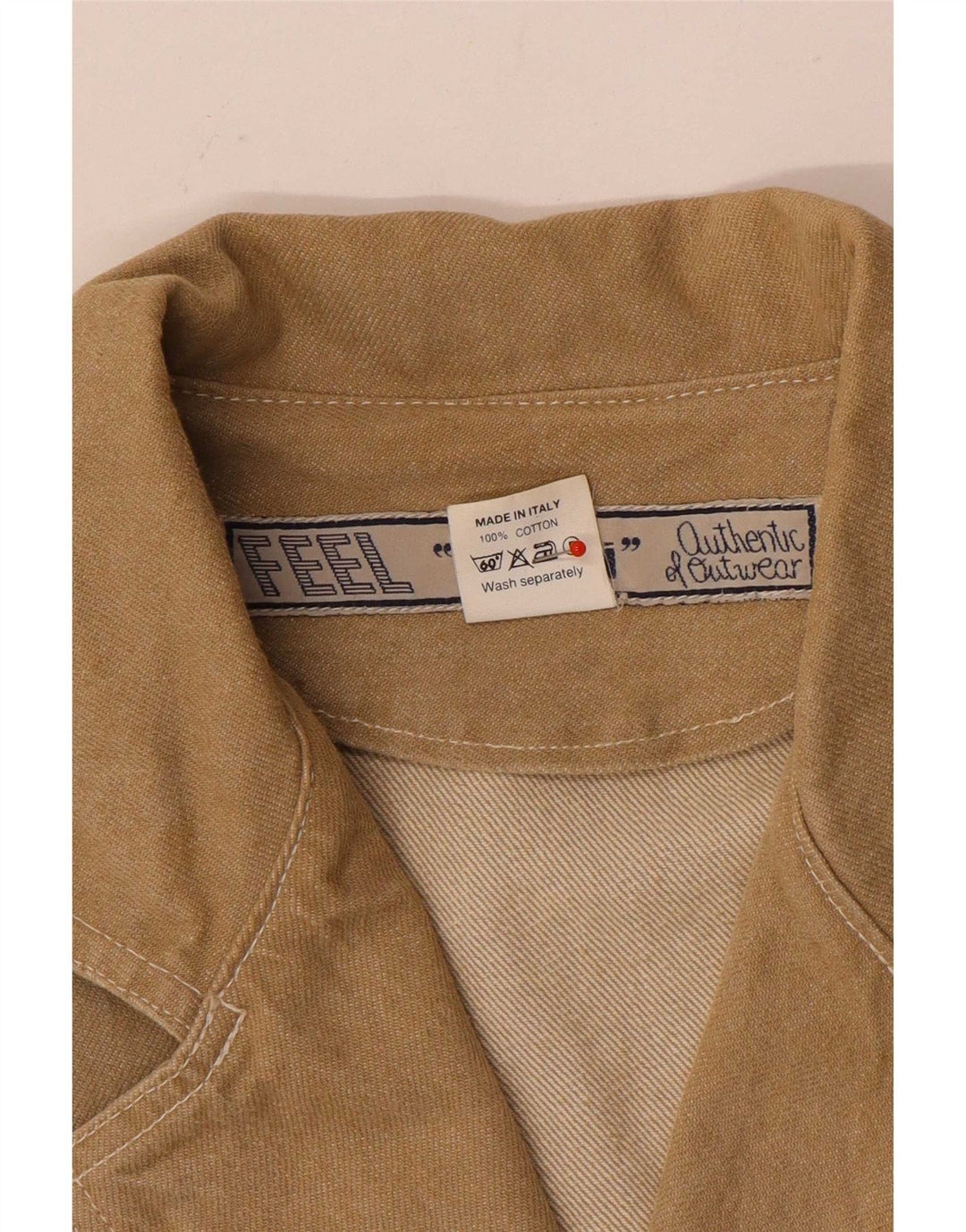 Giacca in denim vintage da donna corta UK 14 cotone marrone medio