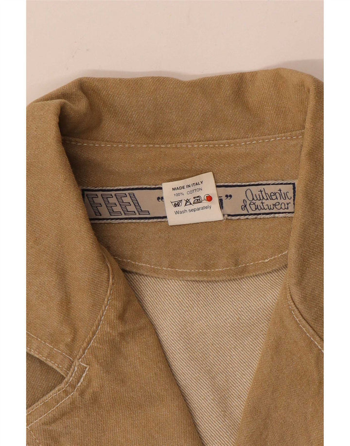 Giacca in denim vintage da donna corta UK 14 cotone marrone medio