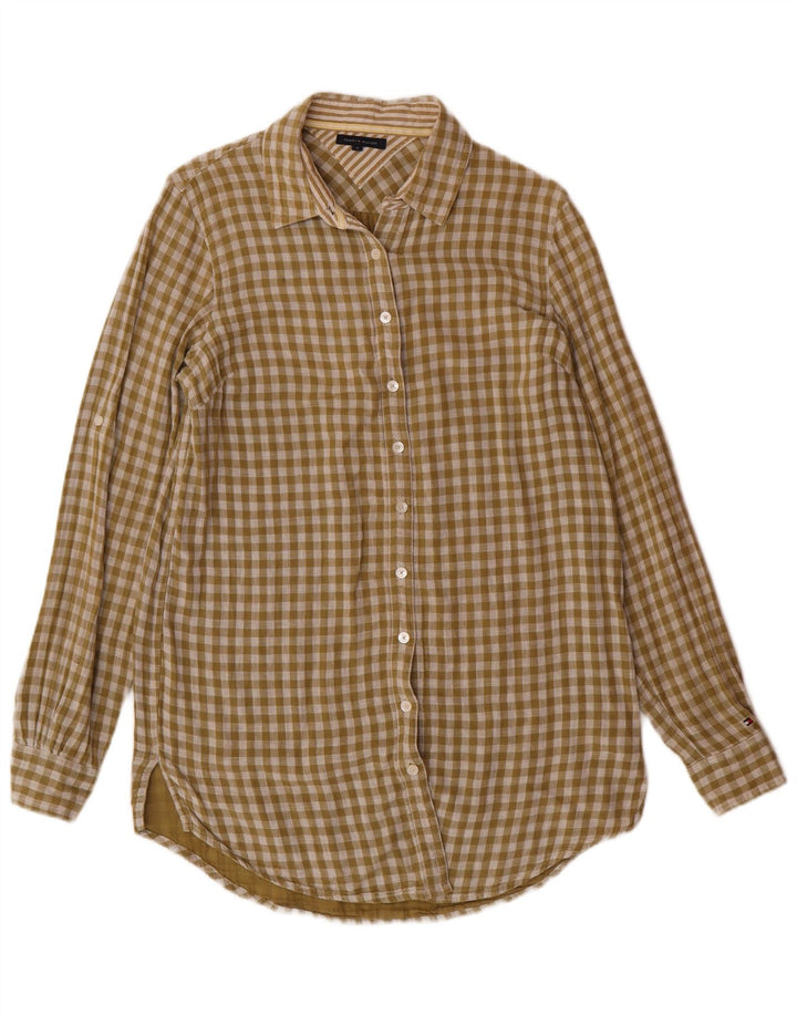 TOMMY HILFIGER Camicia lunga da donna US 8 cotone a quadretti verde medio