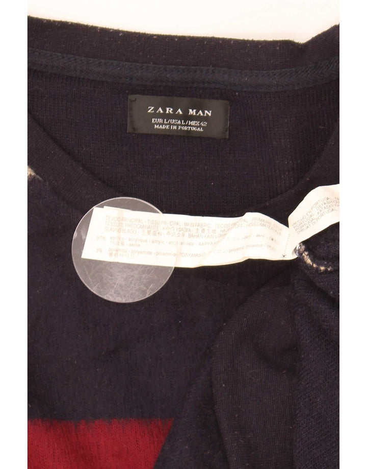 Maglione girocollo da uomo Zara, maglione grande in acrilico a righe multicolore