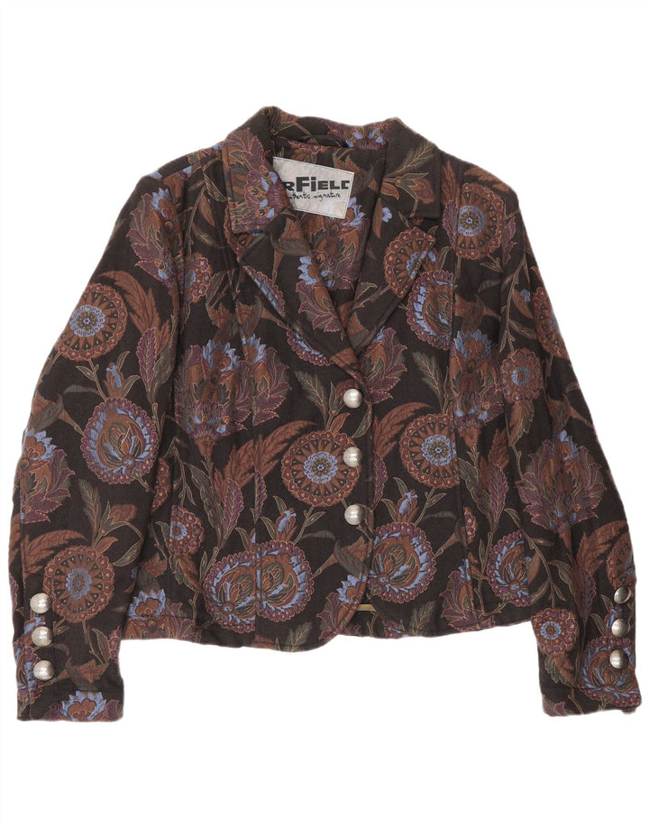 Giacca blazer vintage da donna a 3 bottoni IT 50 XL in lana floreale nera