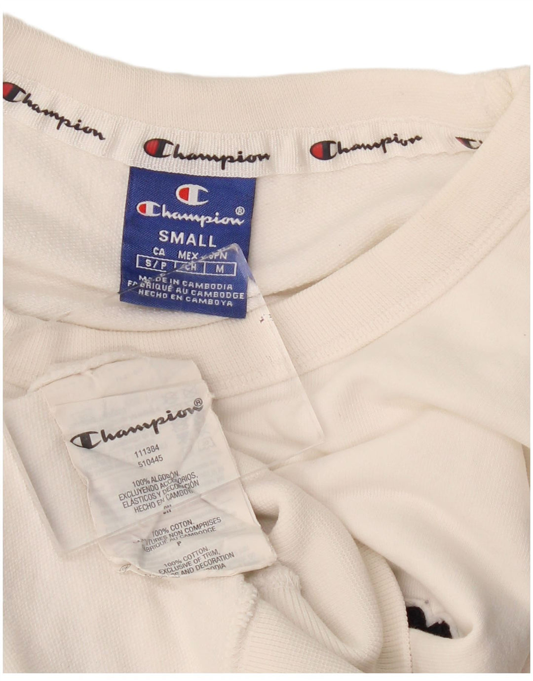 Maglione da donna con grafica corta oversize CHAMPION UK 10 piccolo bianco