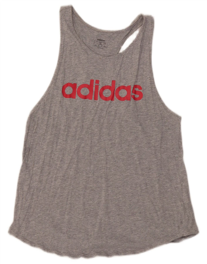 Canotta grafica da donna Adidas UK 12/14 Cotone grigio medio