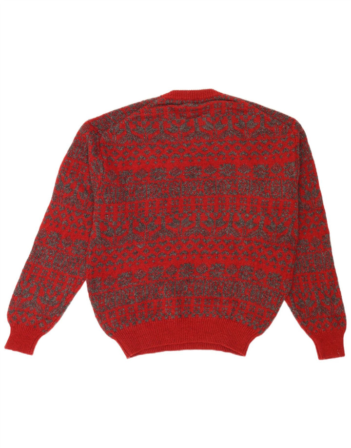 Maglione maglione girocollo vintage da uomo rosso medio Fair Isle retrò