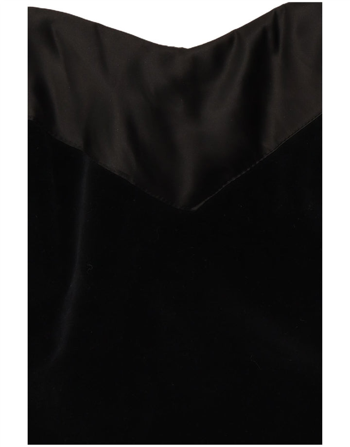 Abito da donna VINTAGE in velluto con scollo all'americana UK 10 piccolo nero