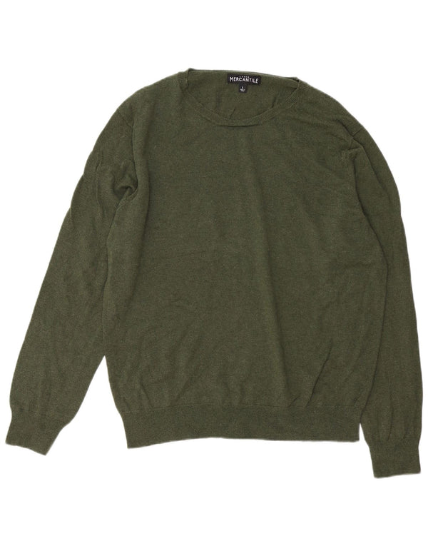 J. CREW Maglione da uomo girocollo mercantile maglione grande in cotone kaki