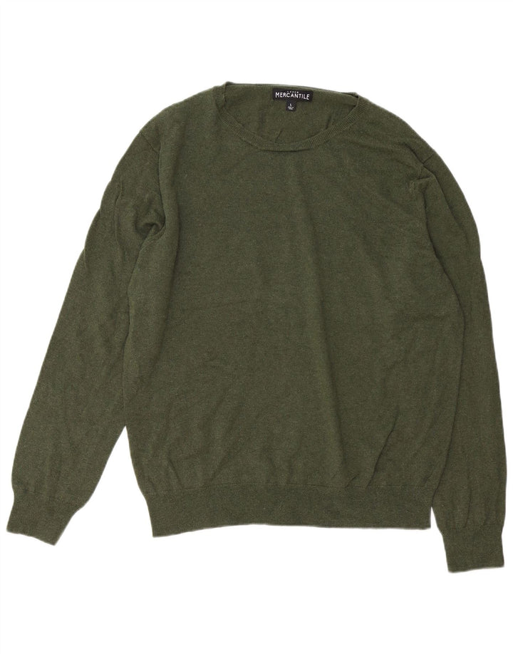 J. CREW Maglione da uomo girocollo mercantile maglione grande in cotone kaki