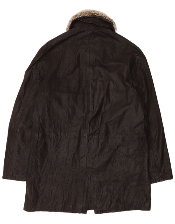 Cappotto in pelle vintage da uomo IT 54 2XL Pelle nera