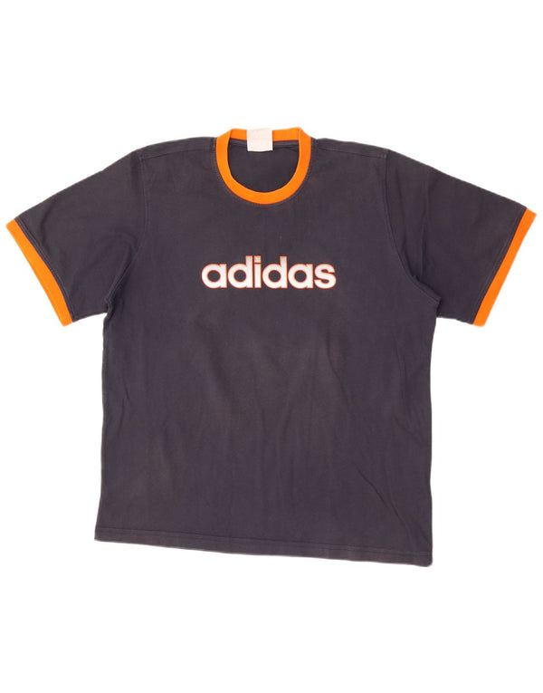 T-shirt grafica da uomo Adidas Top Large in cotone color block blu navy