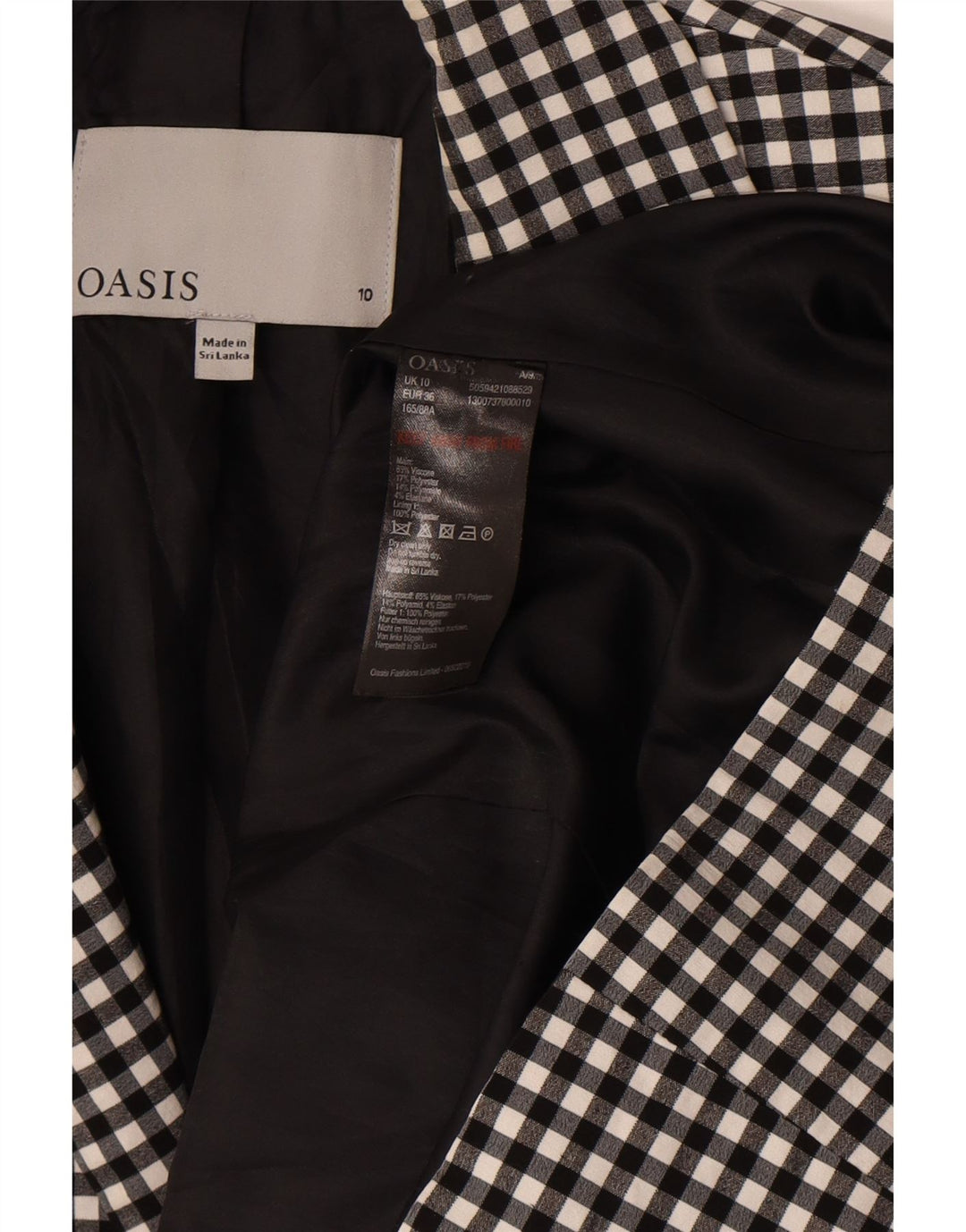 Giacca blazer da donna a 1 bottone Oasis UK 10 piccola viscosa a quadretti nera