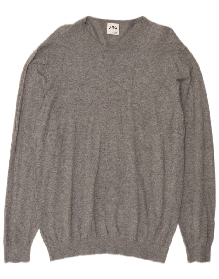 Maglione Zara da uomo girocollo in viscosa grigio medio