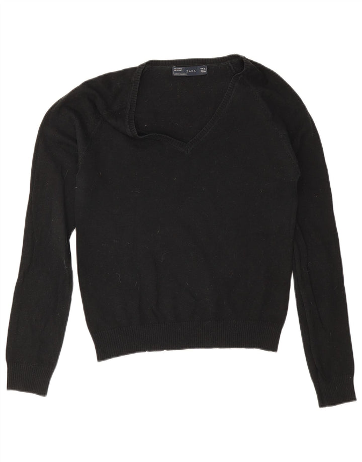 Maglione Zara da donna con scollo a V UK 12 cotone nero medio
