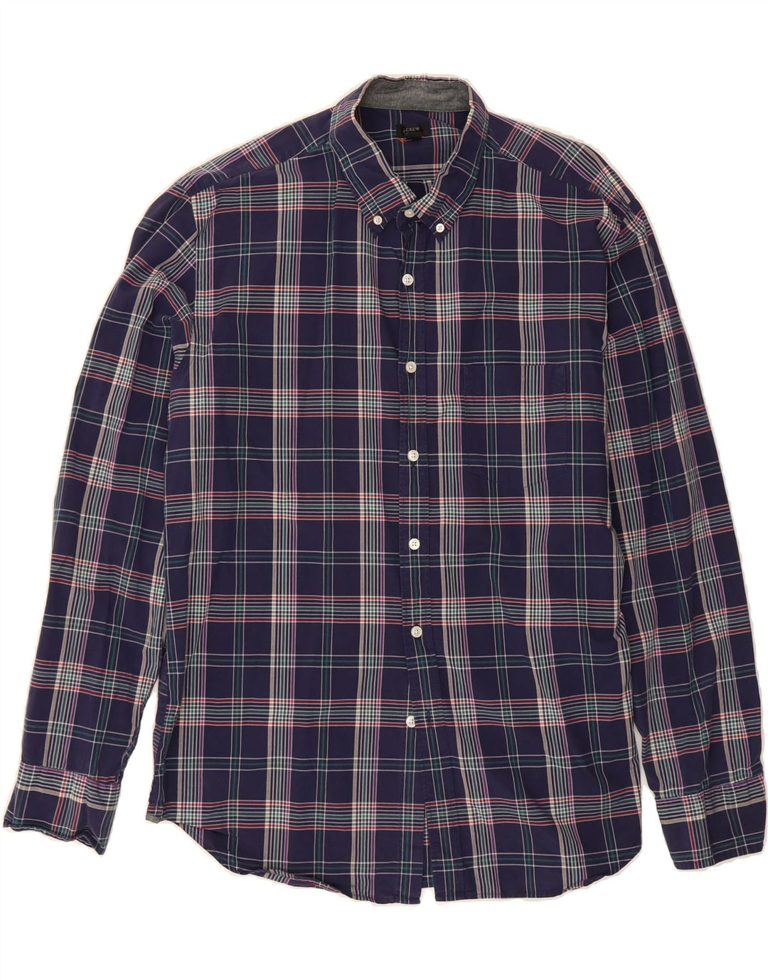 J. CREW Mens Tartan Shirt XL Navy Blue Check Cotton Vintage J. Crew and Second-Hand J. Crew from Messina Hembry 