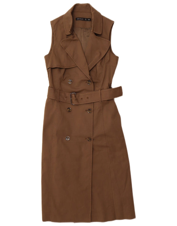 Abito camicia senza maniche doppio petto da donna Karen Millen UK 8 piccolo kaki
