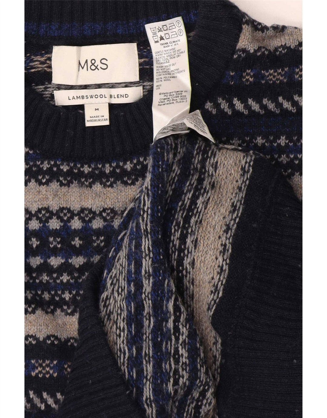 Maglione maglione girocollo da uomo Marks & Spencer medio blu navy Fair Isle