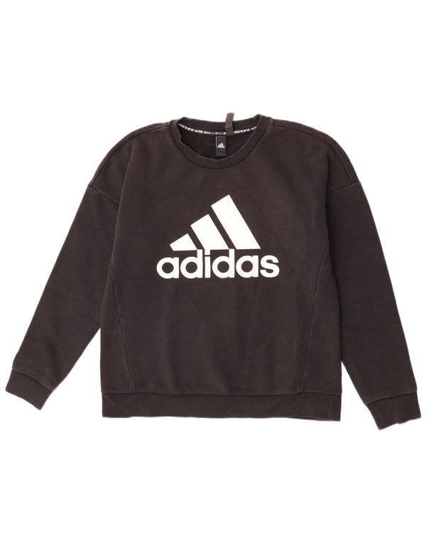 Felpa grafica da donna Adidas Jumper UK 12/14 cotone nero medio