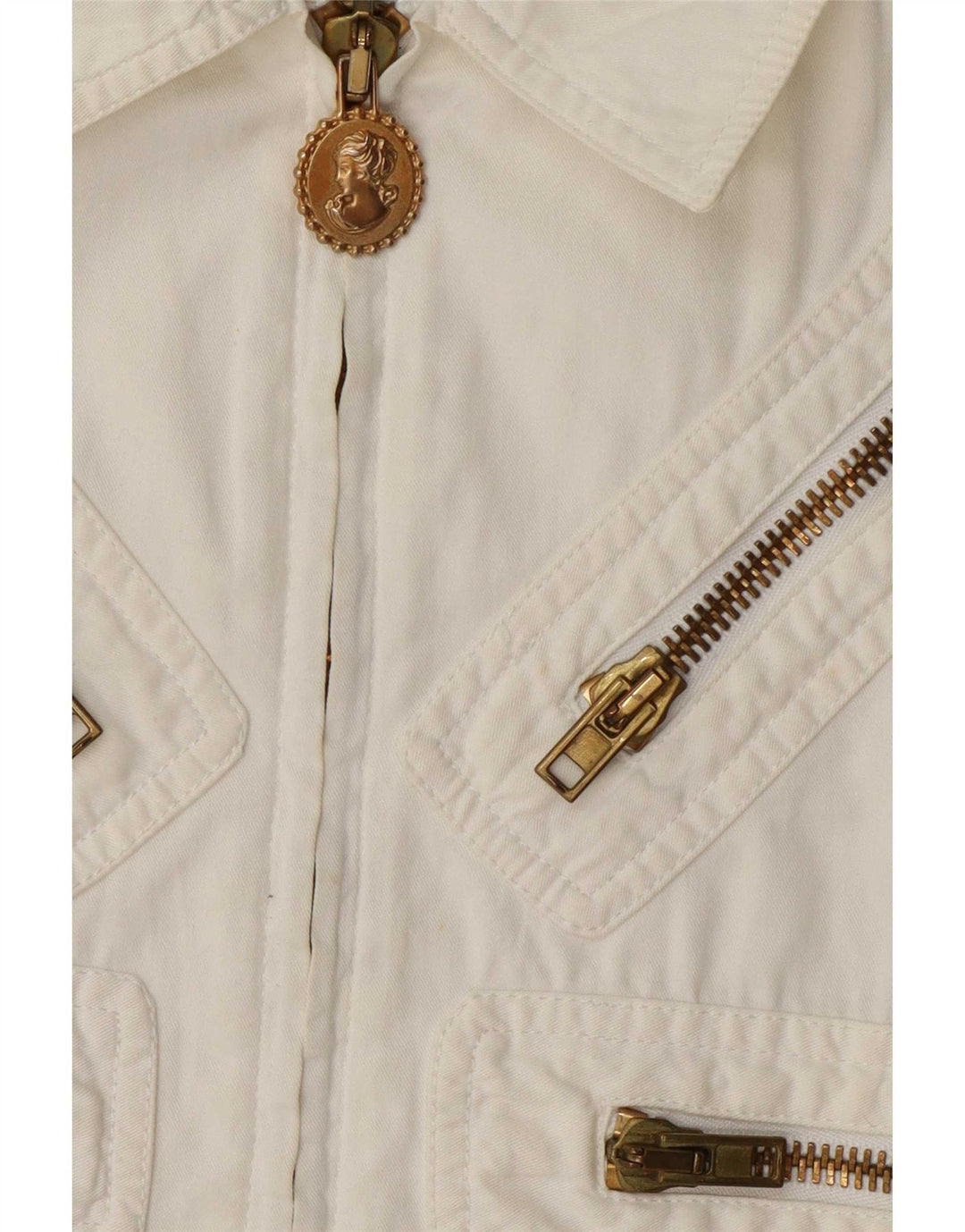 Giubbotto bomber da donna Moschino UK 12 medio cotone bianco sporco