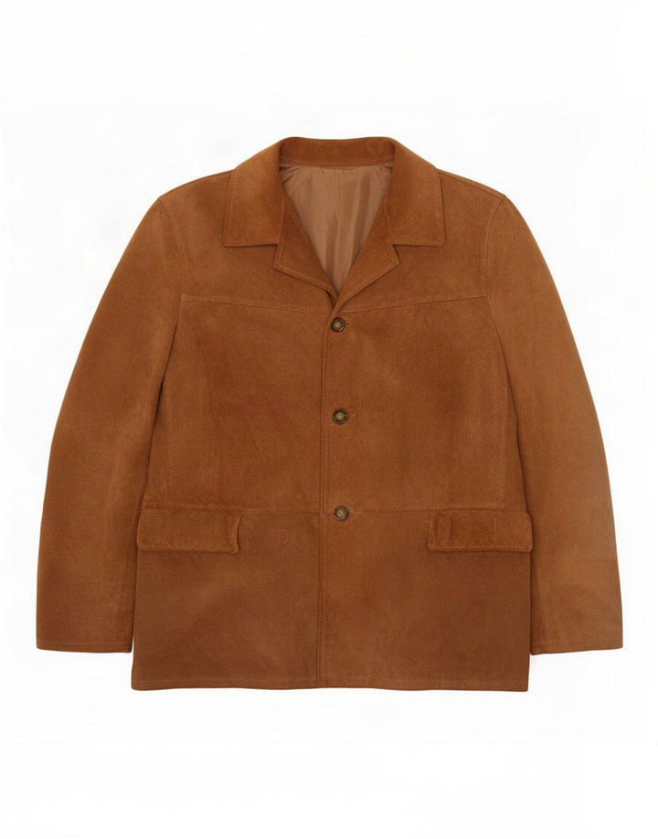 Giacca blazer vintage da uomo in pelle scamosciata a 3 bottoni IT 54 2XL in pelle marrone
