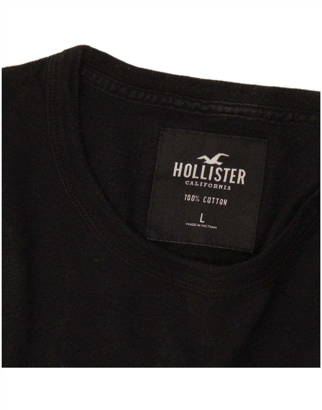 Top Hollister da uomo con grafica a maniche lunghe, grande, cotone nero