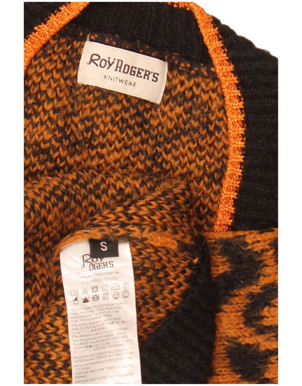 Maglione cardigan da donna Roy Rogers UK 10 piccola stampa animale arancione