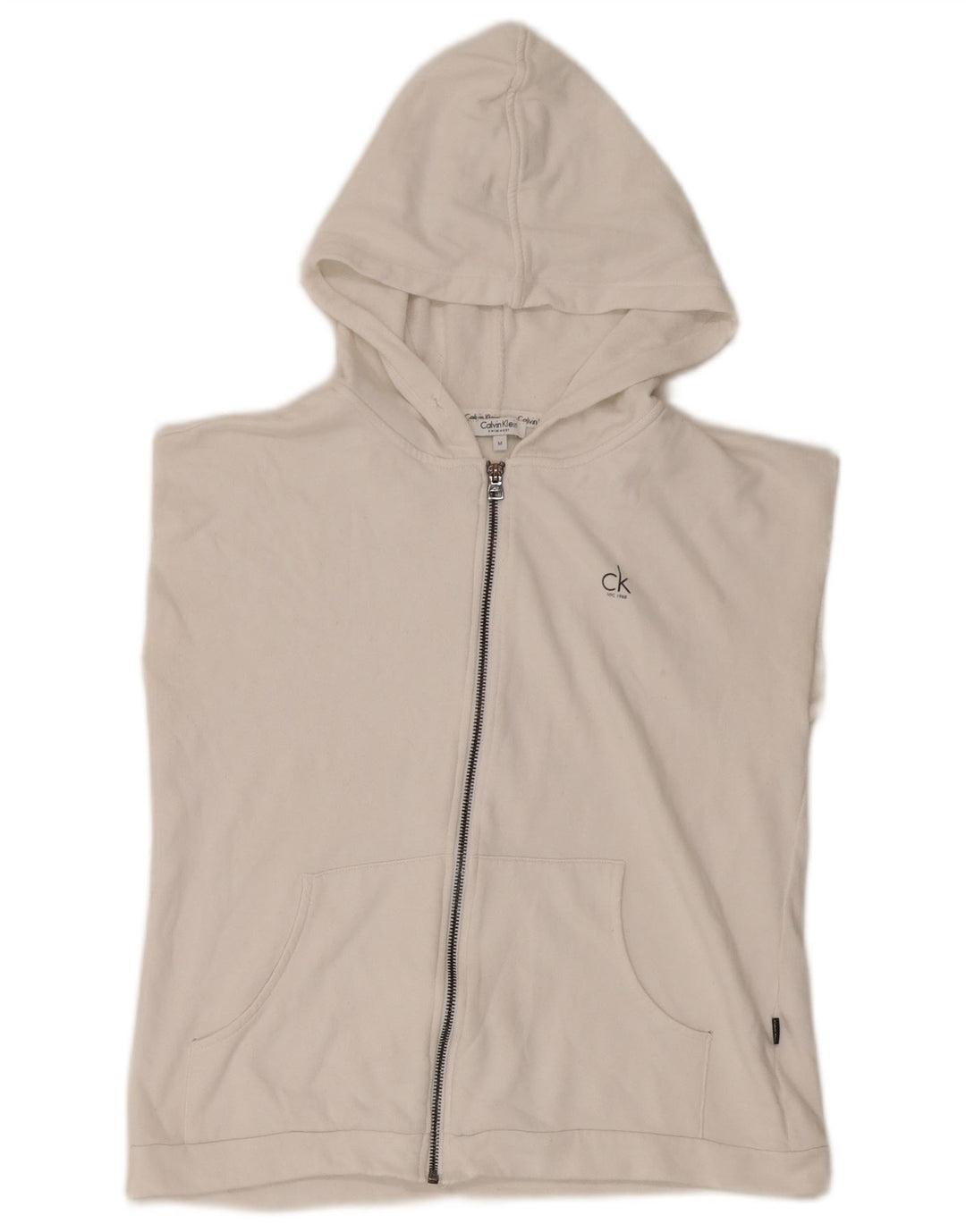 Maglione con cappuccio e zip grafica da donna Calvin Klein UK 12 Medio Bianco