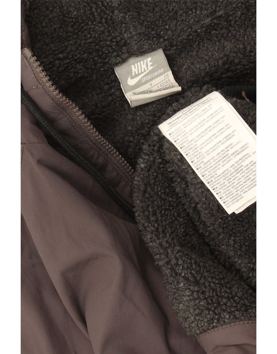 Giubbotto bomber con cappuccio da uomo Nike UK 34/36 piccolo poliestere pied de poule grigio
