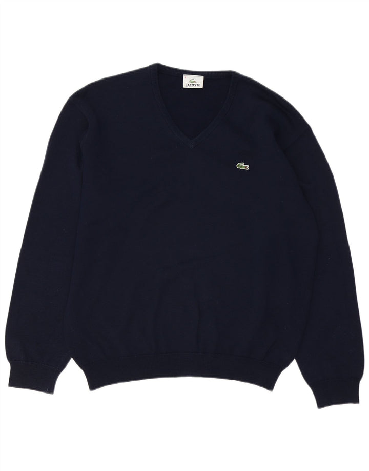 Maglione da uomo con scollo a V Lacoste taglia 4 medio blu navy in lana vergine